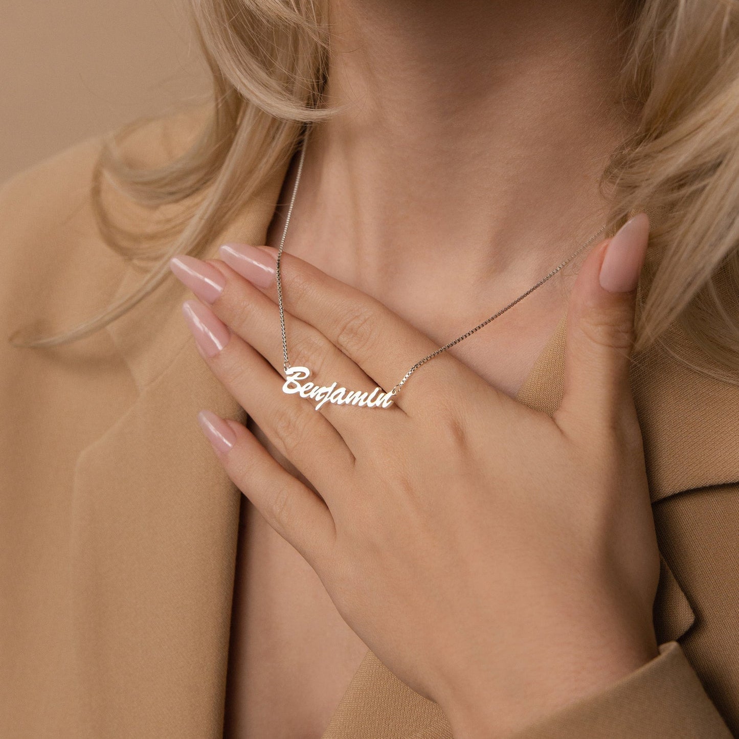 Natural Name Necklace in Box Chain