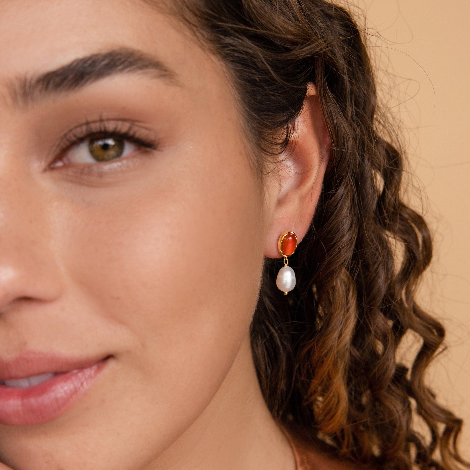 Carnelian Pearl Earrings