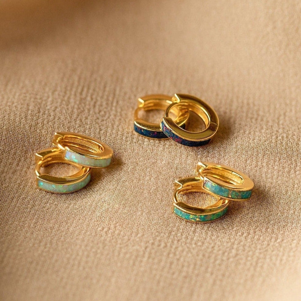 Opal Inlay Huggies Set