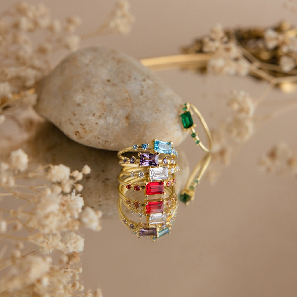 Space Baguette Birthstone Ring