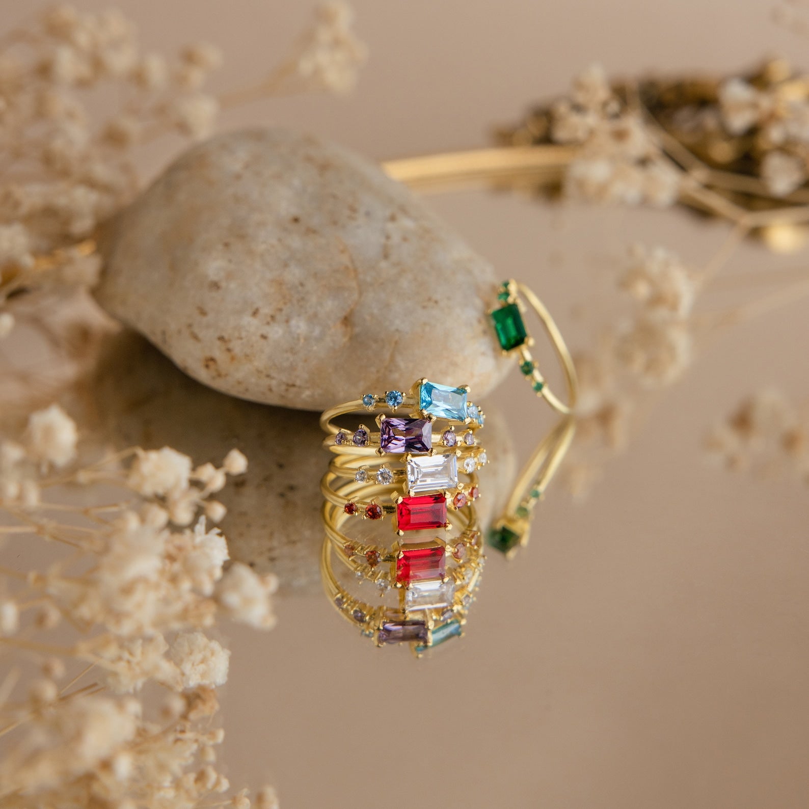 Space Baguette Birthstone Ring