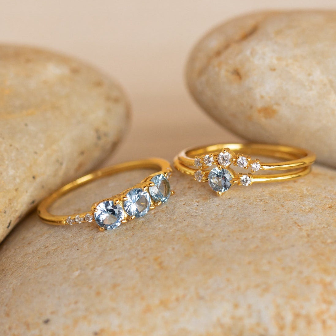 Aquamarine Stacking Ring Set