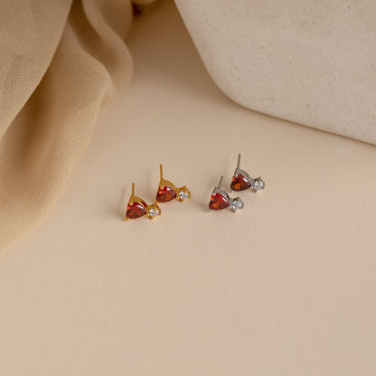 Garnet Heart Studs
