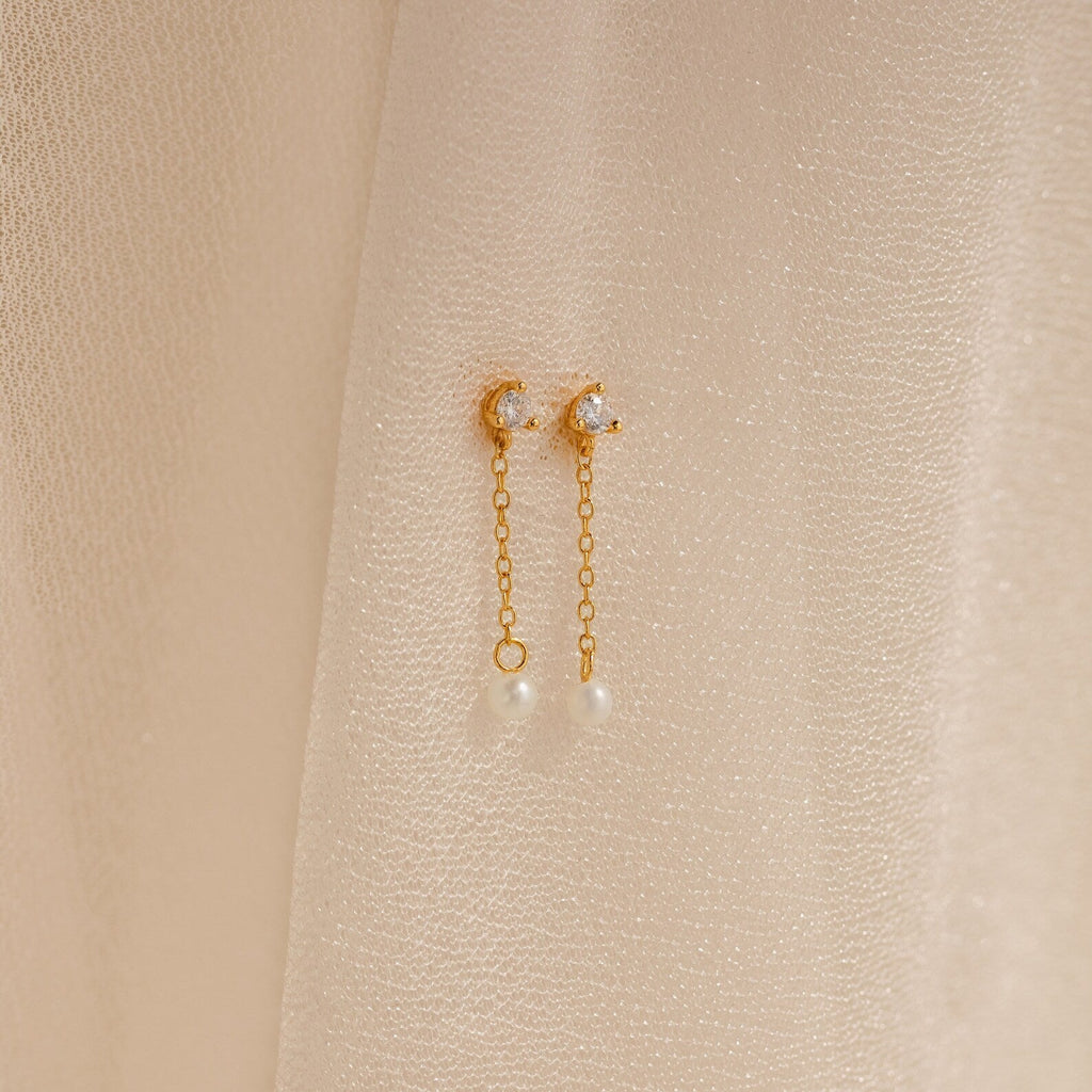 Diamond Pearl Drop Earrings