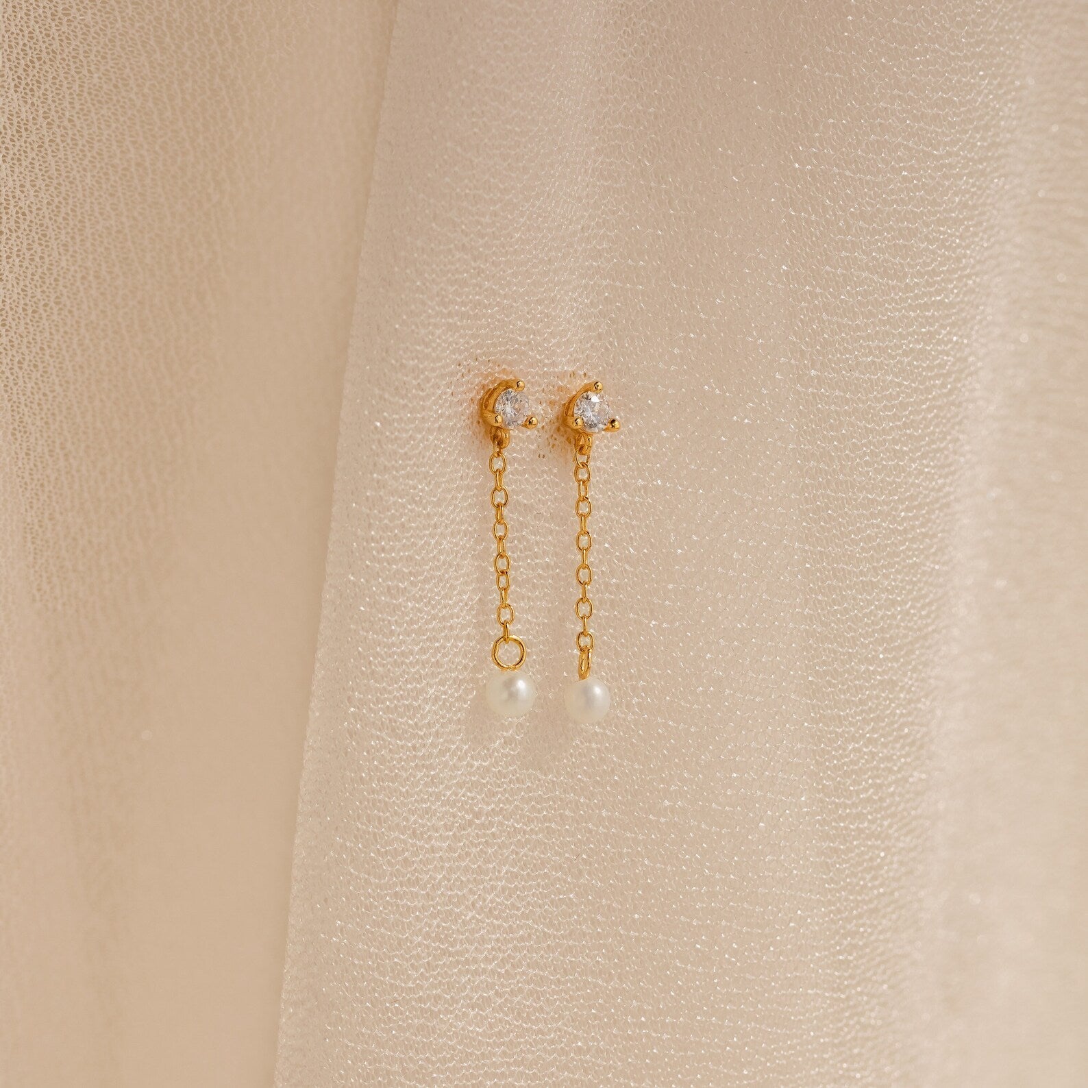 Diamond Pearl Drop Earrings
