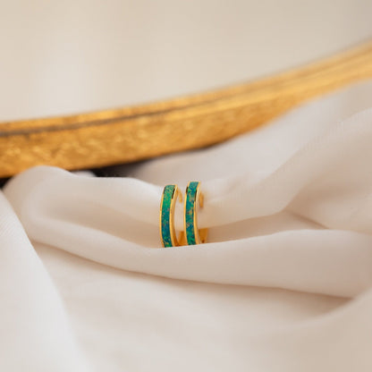 Green Opal Inlay Hoops