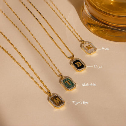 Pave Gemstone Initial Necklace