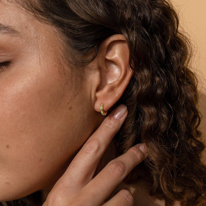 Opal Inlay Huggie Earrings Set by Caitlyn Minimalist • Dainty White Opal Earrings