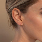Opal Inlay Huggie Earrings Set by Caitlyn Minimalist • Dainty White Opal Earrings
