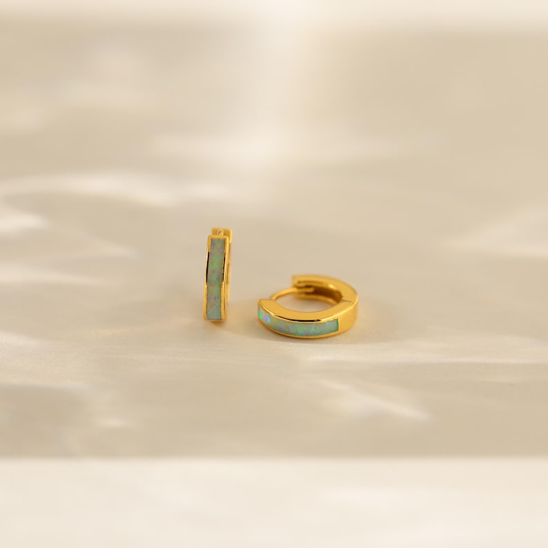 Opal Inlay Huggie Earrings Set by Caitlyn Minimalist • Dainty White Opal Earrings