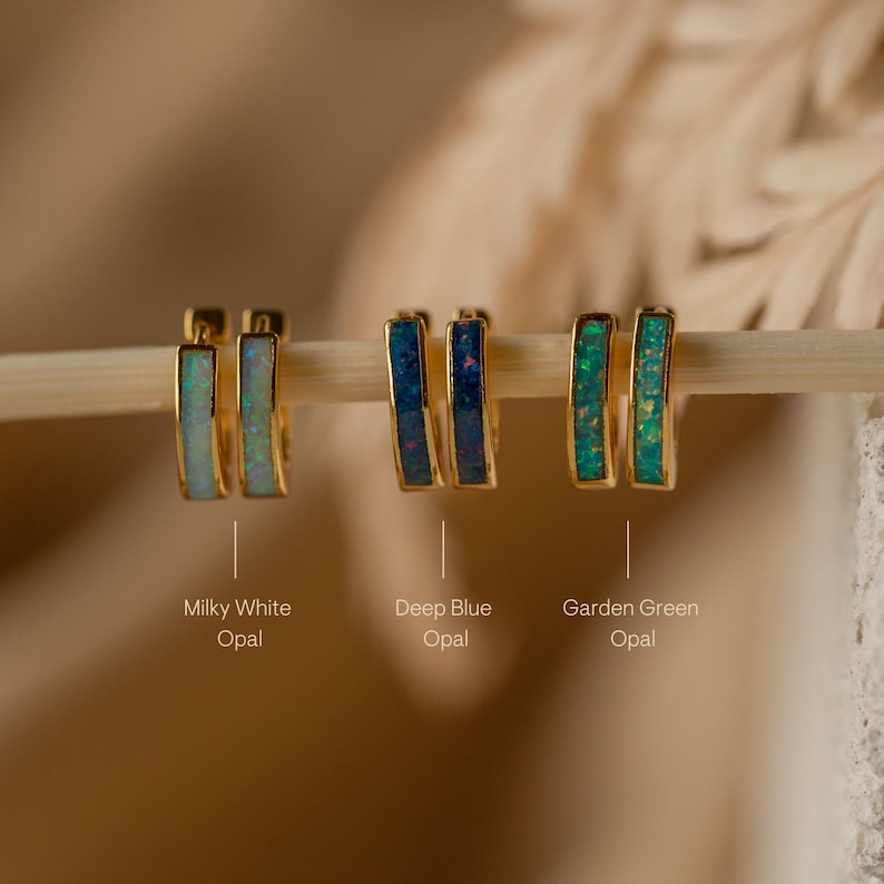 Opal Inlay Huggie Earrings Set by Caitlyn Minimalist • Dainty White Opal Earrings
