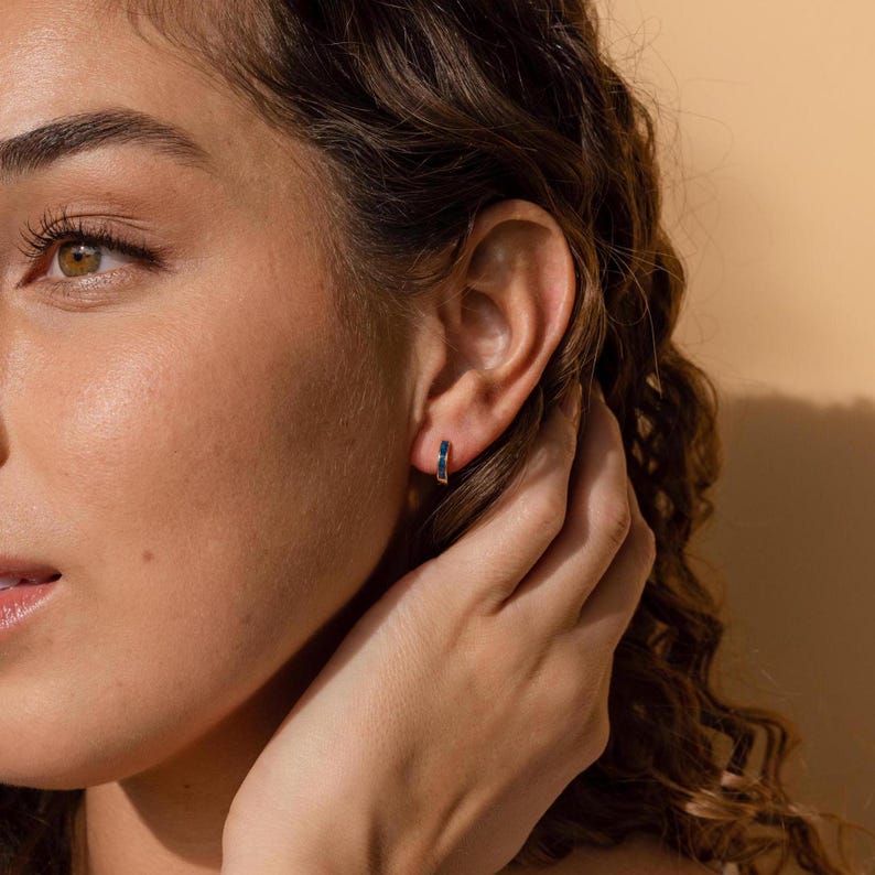Opal Inlay Huggie Earrings Set by Caitlyn Minimalist • Dainty White Opal Earrings