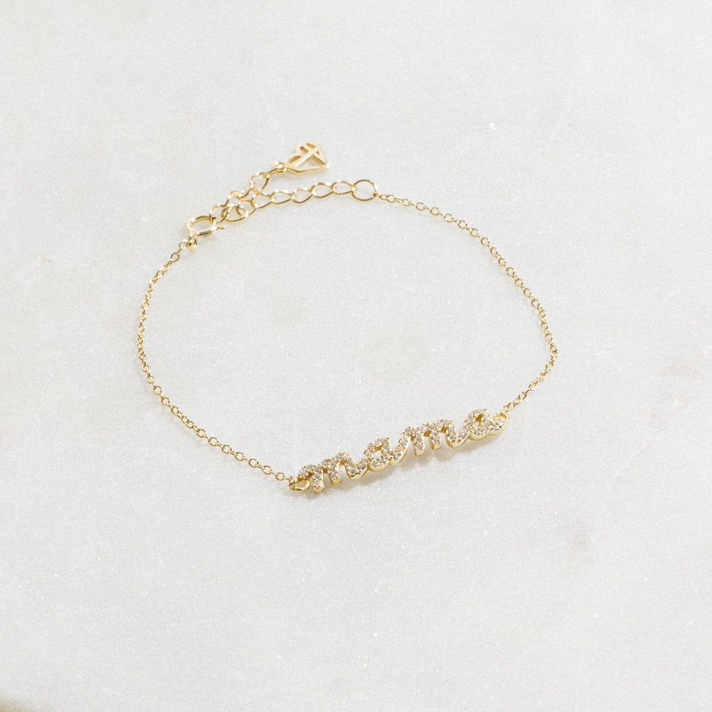 Pave Mama Script Bracelet