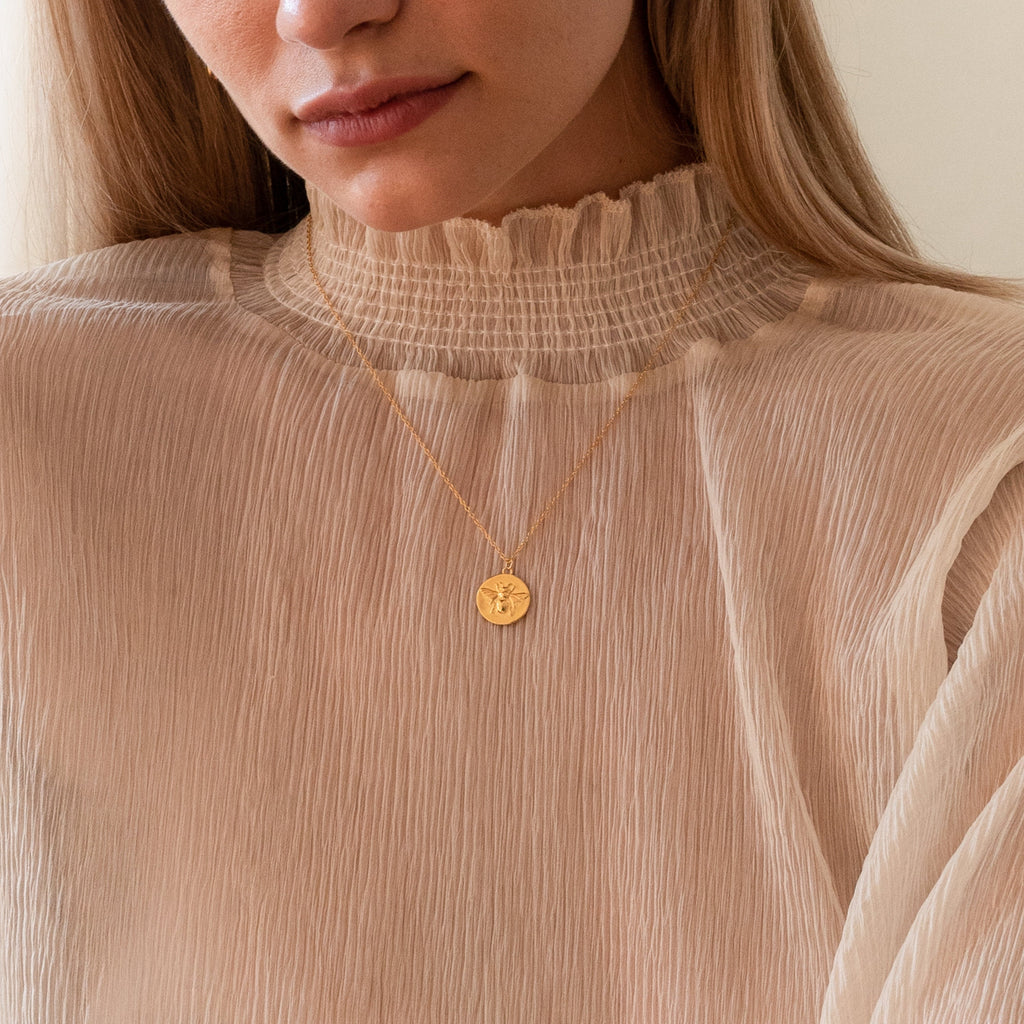 Bee Coin Necklace in 18K Gold