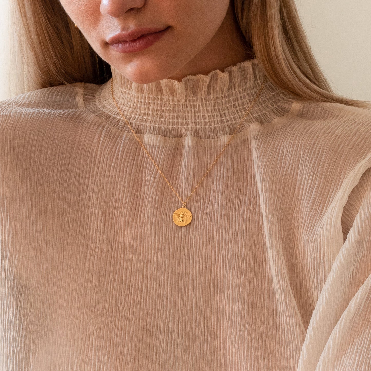 Bee Coin Necklace in 18K Gold