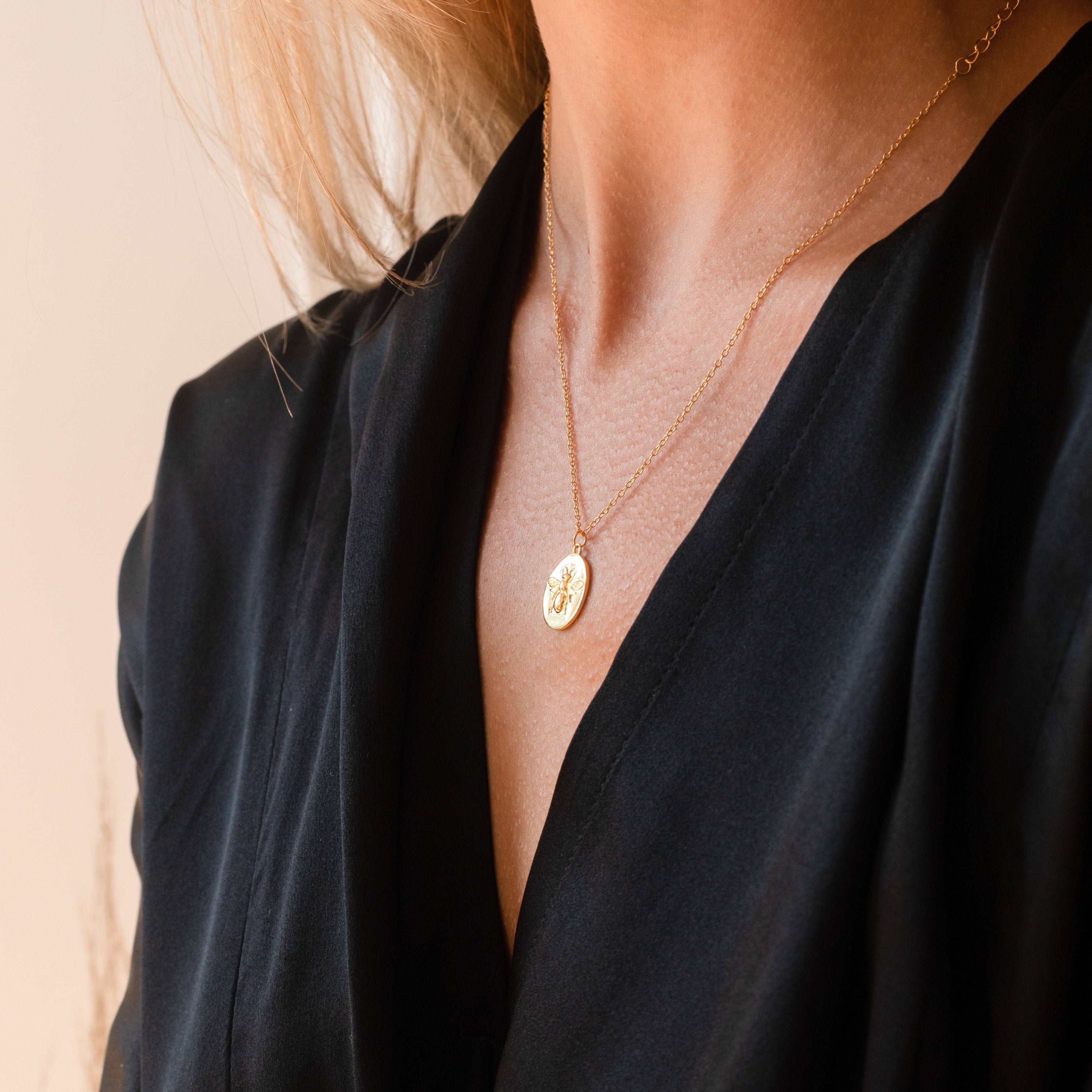 Bee Coin Necklace in Rose Gold