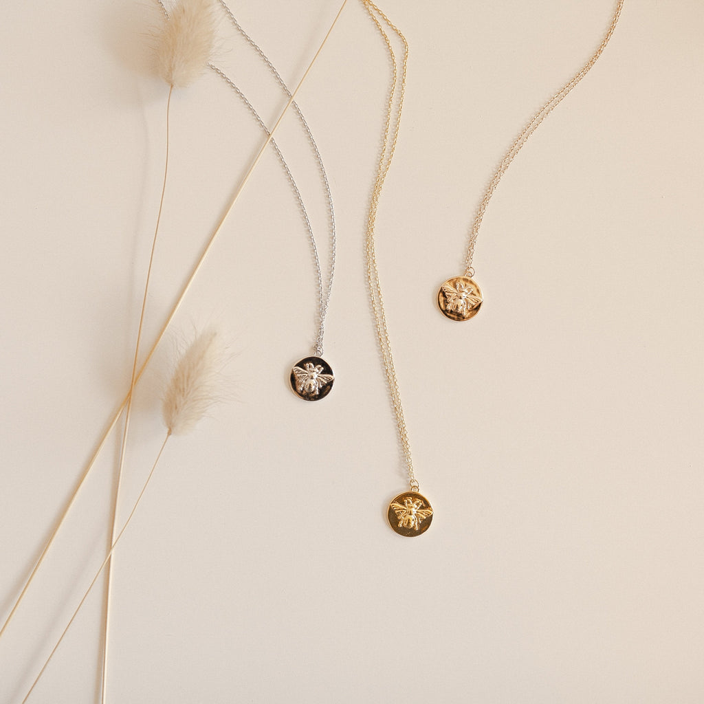 Bee Coin Necklace in Rose Gold