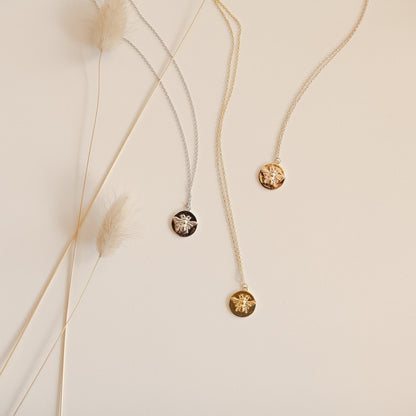 Bee Coin Necklace in Rose Gold