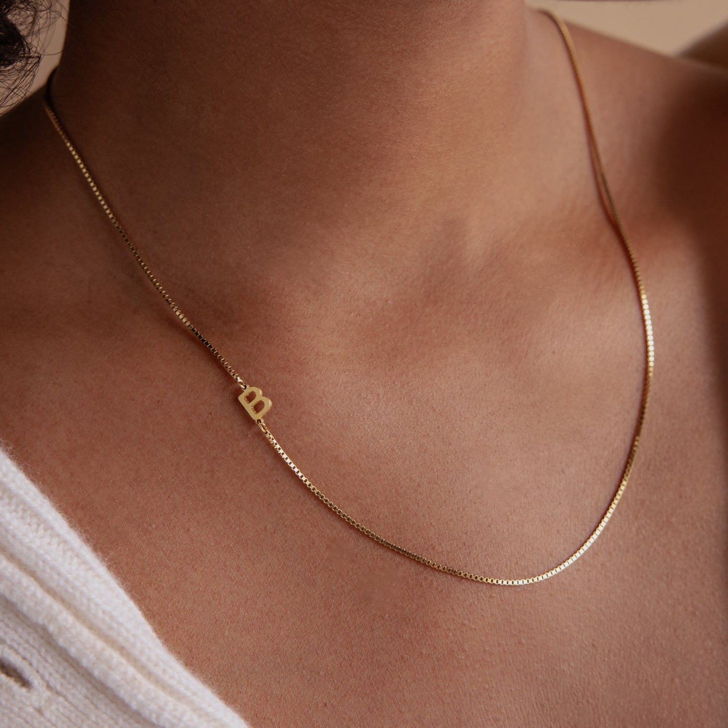Sideways Initial Necklace in Box Chain