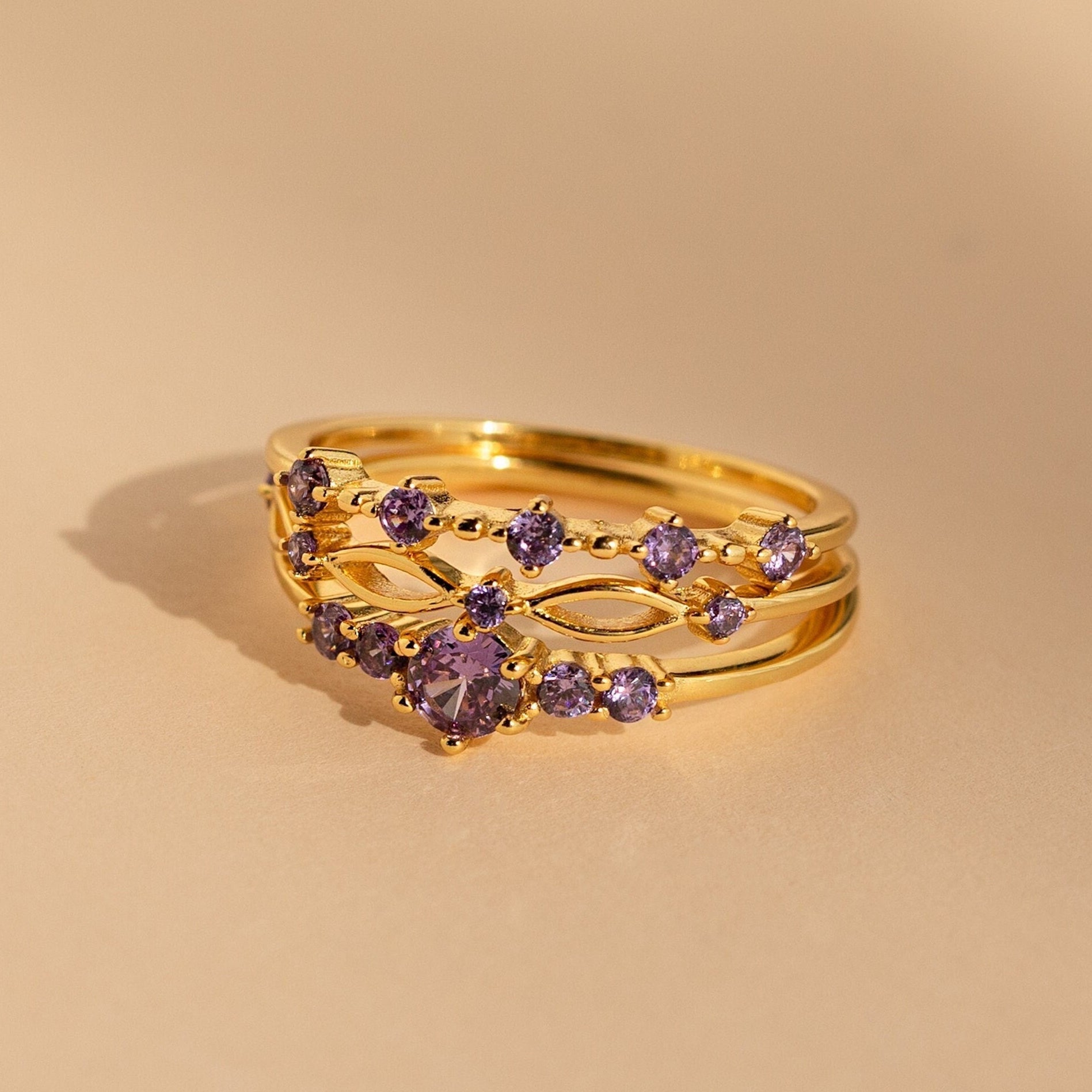 Amethyst Stacking Ring Set