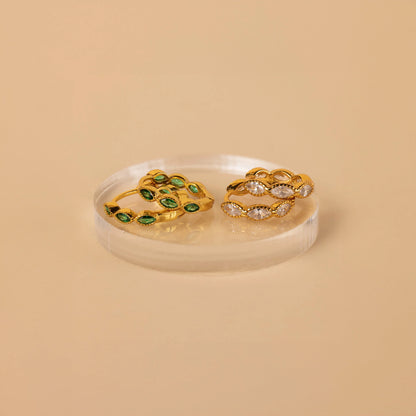 Emerald Marquise Inlay Huggies