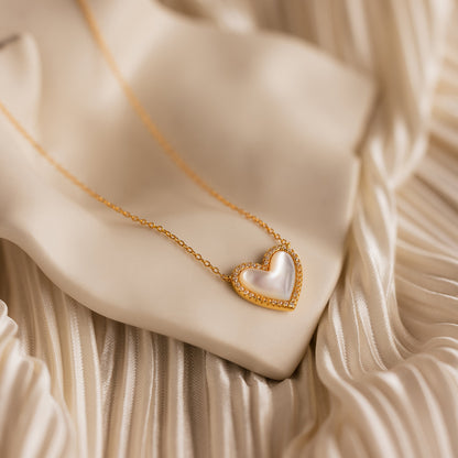 Pave Mother of Pearl Heart Necklace