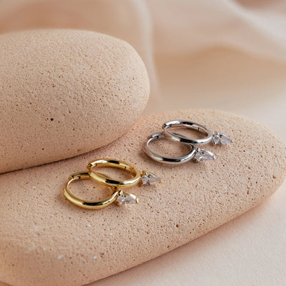 Pear Diamond Drop Hoops
