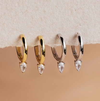 Pear Diamond Drop Hoops