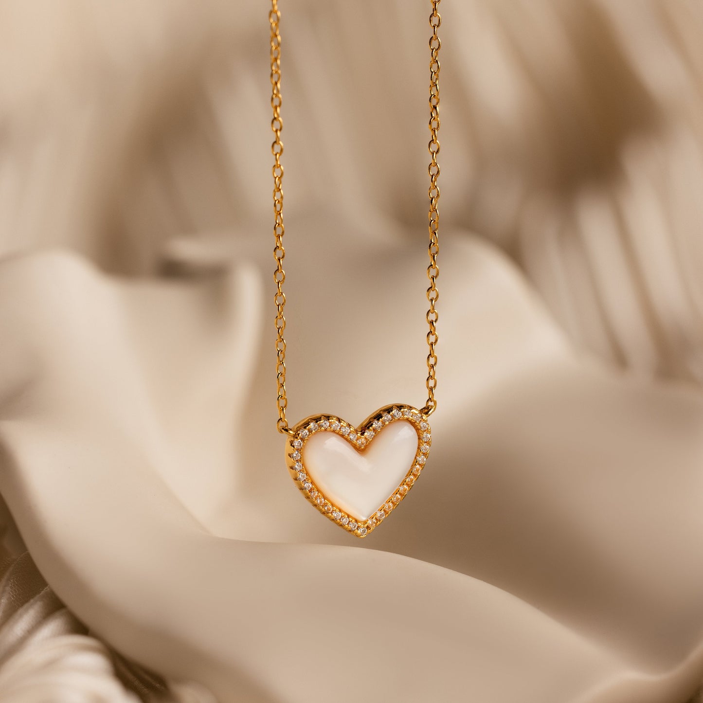 Pave Mother of Pearl Heart Necklace