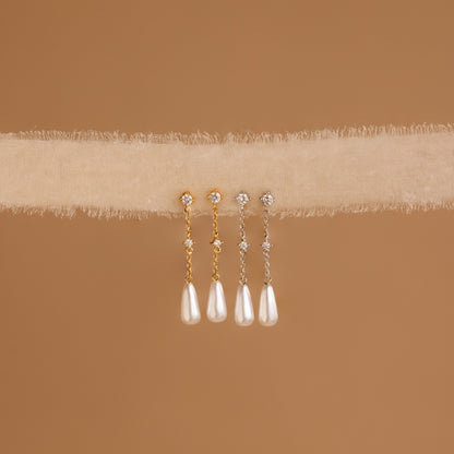 Diamond Pearl Chain Earrings