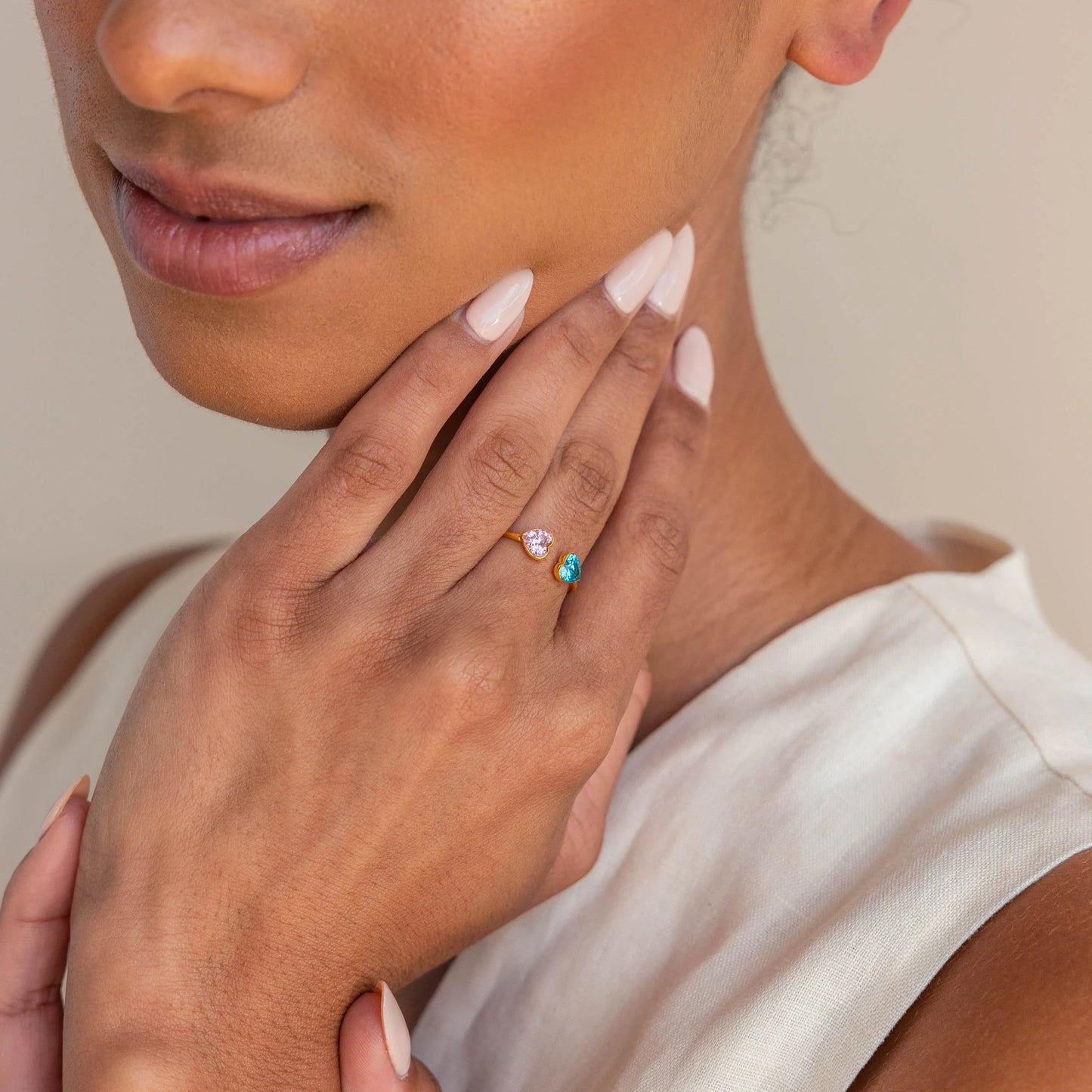Duo Heart Birthstone Ring