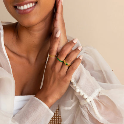 Ribbed Birthstone Signet Ring