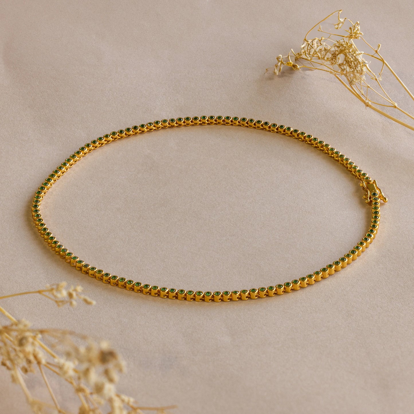 Emerald Bezel Tennis Necklace