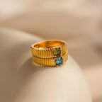 Ribbed Birthstone Signet Ring