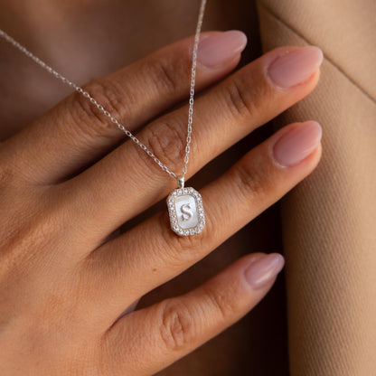Pave Pearl Initial Necklace