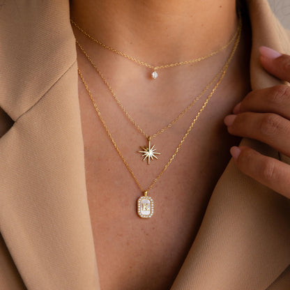 Pave Pearl Initial Necklace
