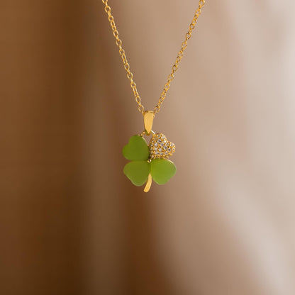 Pave Jade Clover Necklace