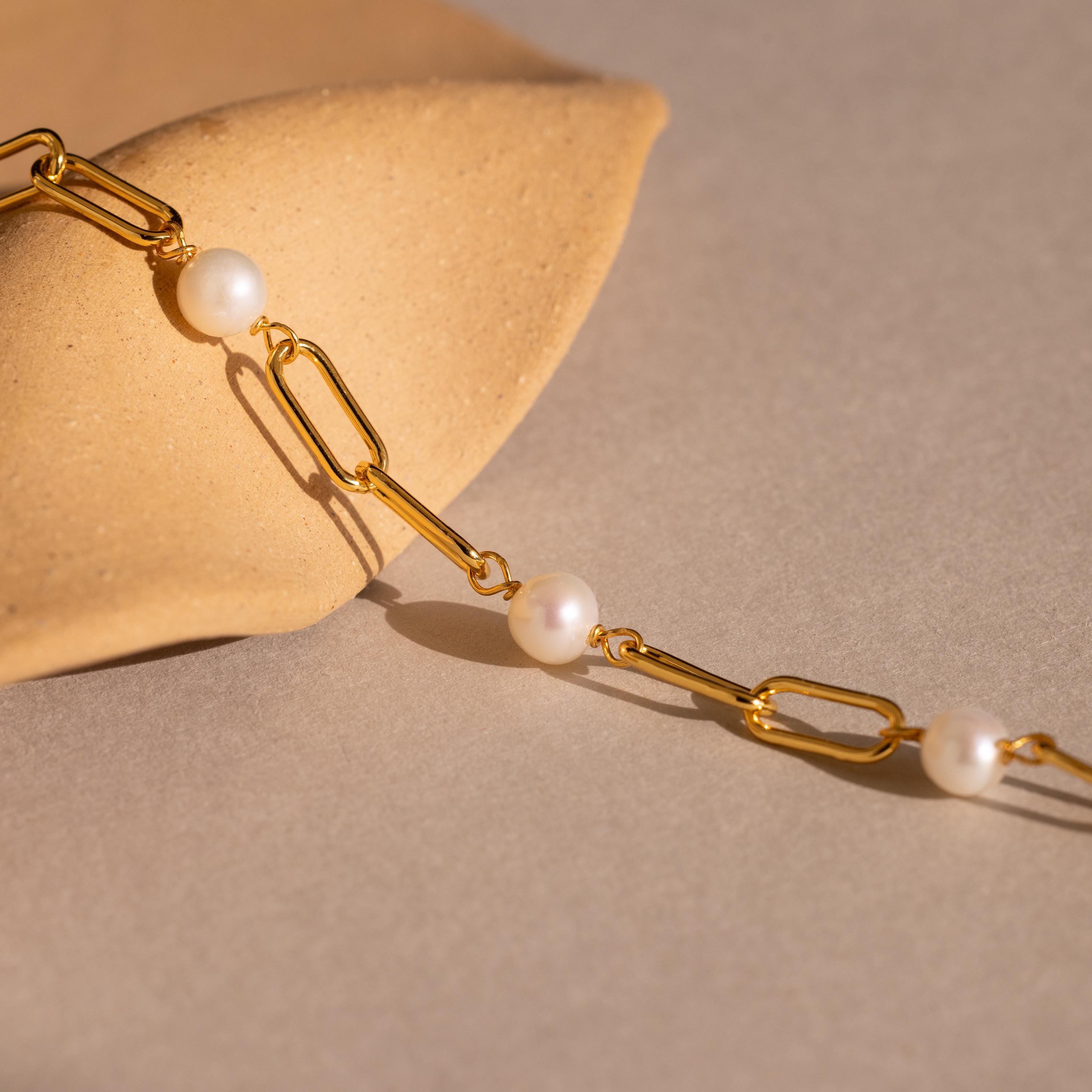 Pearl Station Paperclip Bracelet