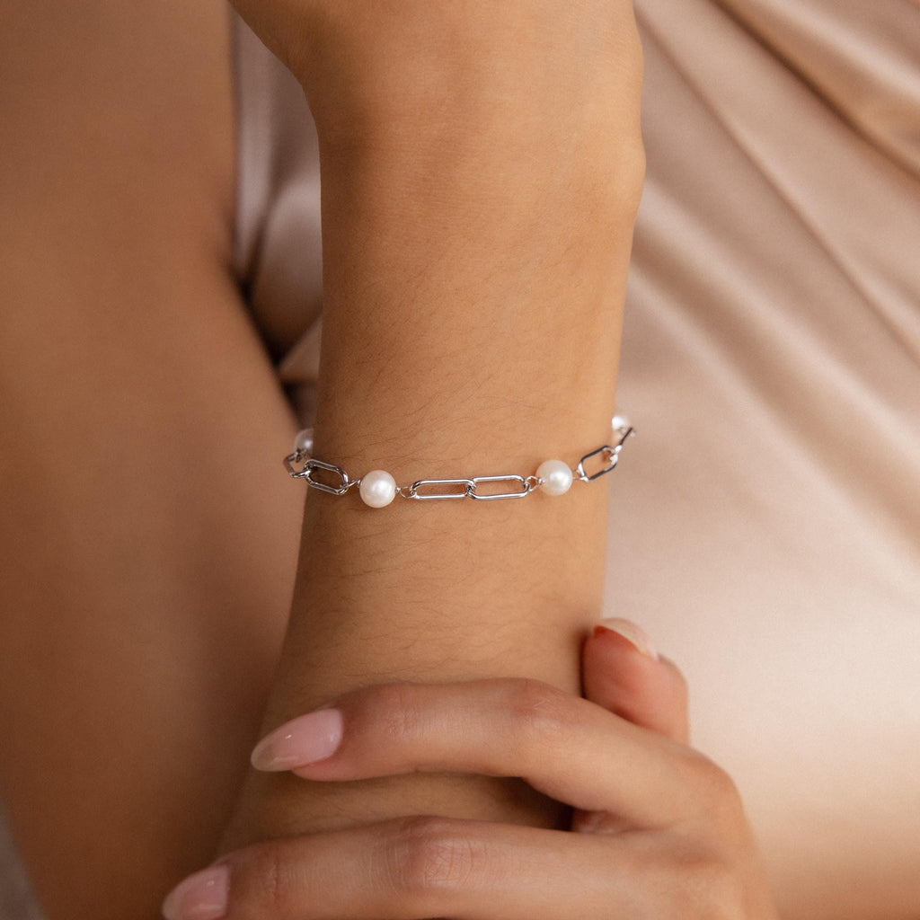 Pearl Station Paperclip Bracelet