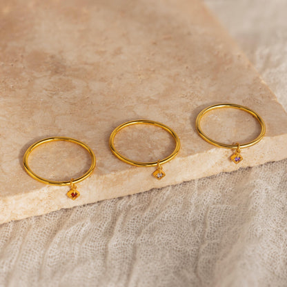 Dainty Birthstone Drop Ring