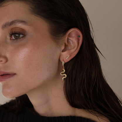 Pave Snake Charm Hoops