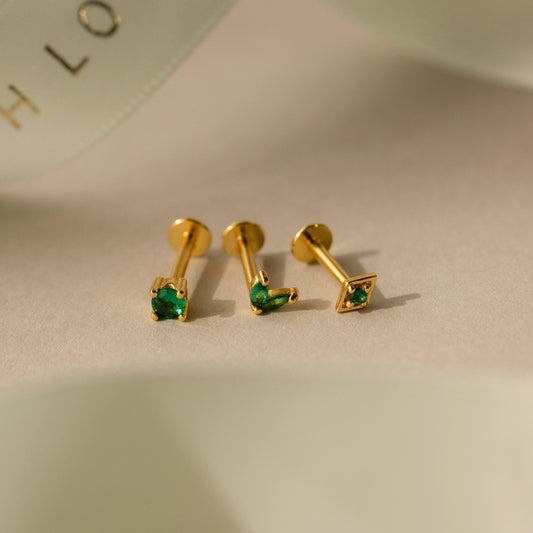 Emerald Flat Back Earring Set