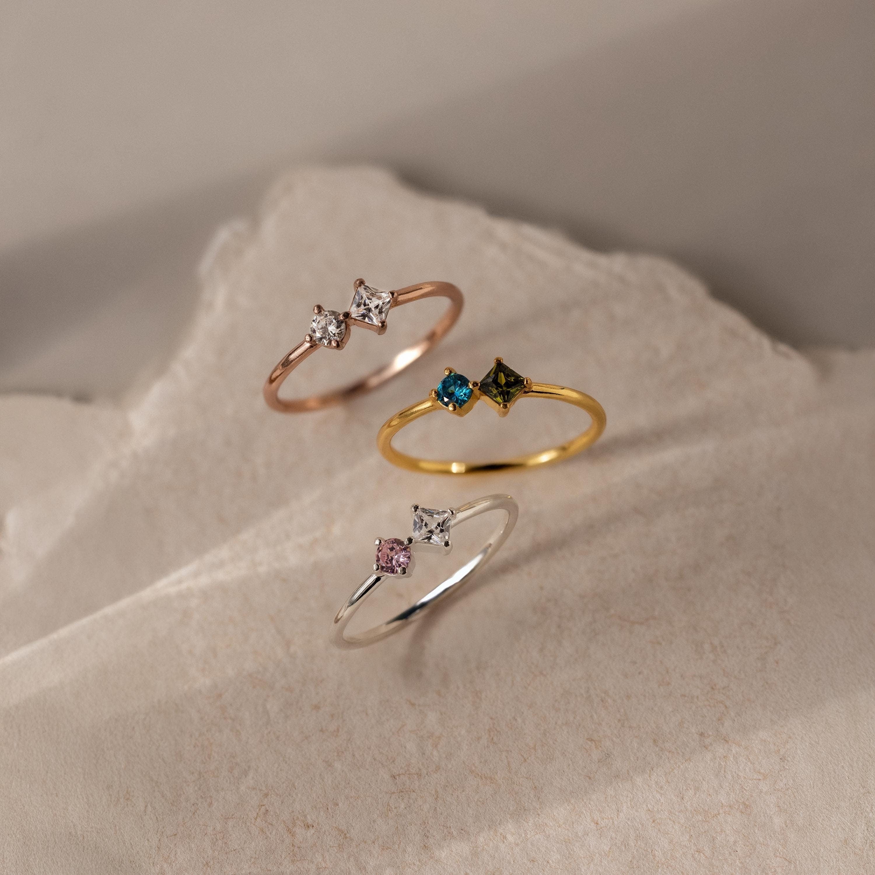 Toi et Moi Princess Birthstone Ring