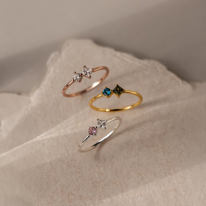Toi et Moi Princess Birthstone Ring