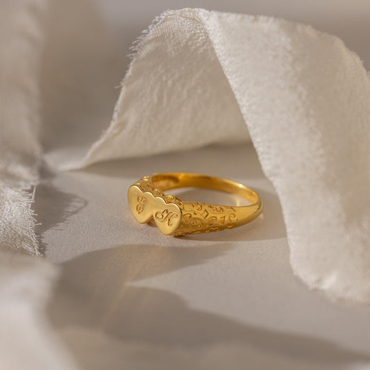 Duo Initial Heart Ring