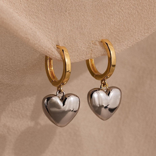Mixed Metal Heart Huggies