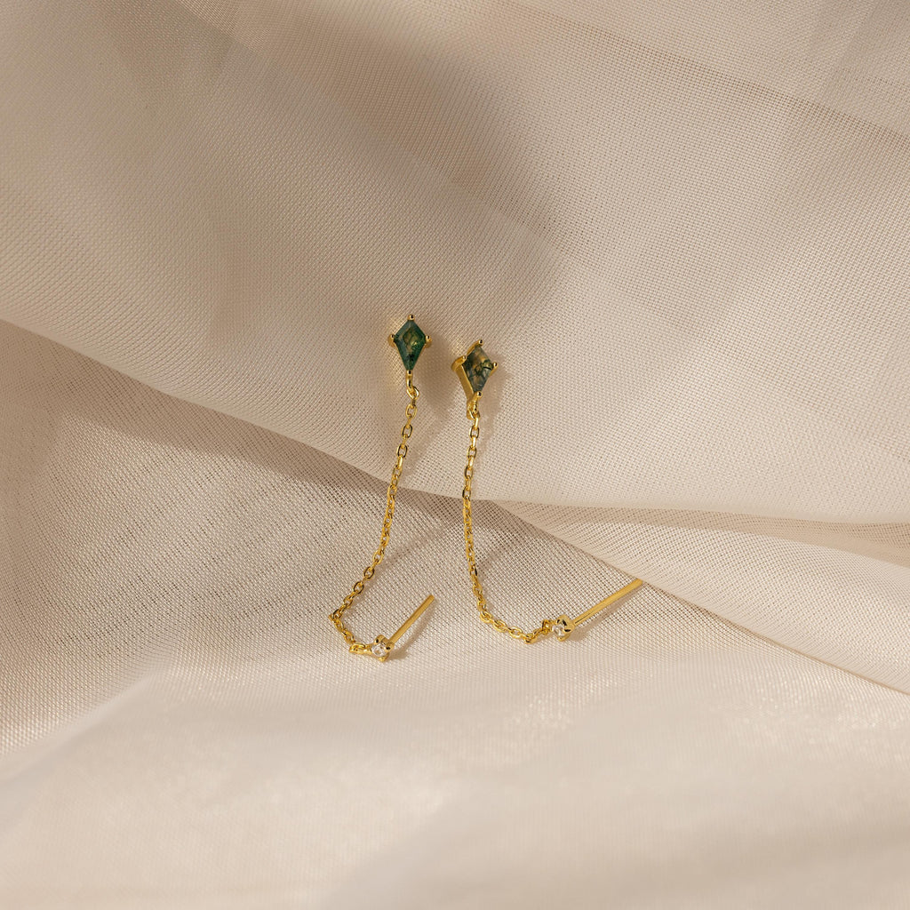 Agate Diamond Chain Earrings