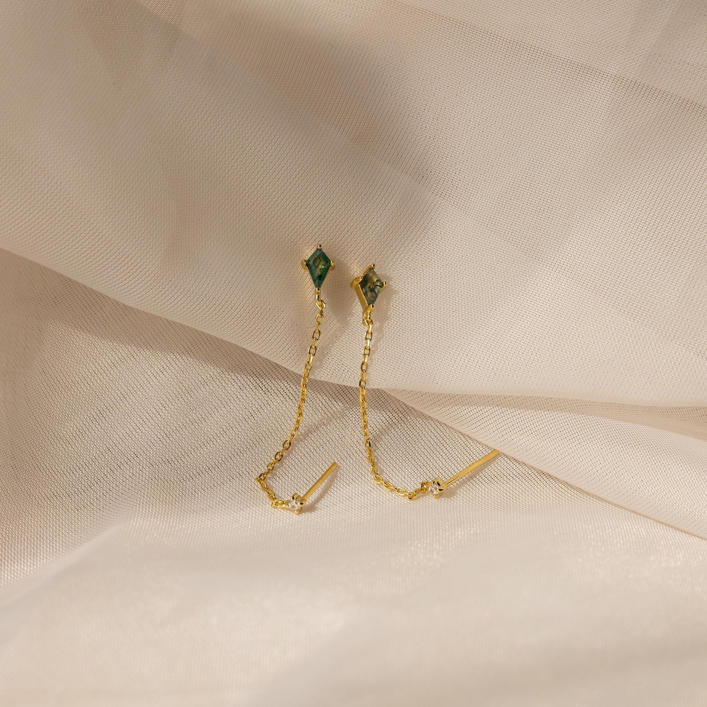 Agate Diamond Chain Earrings
