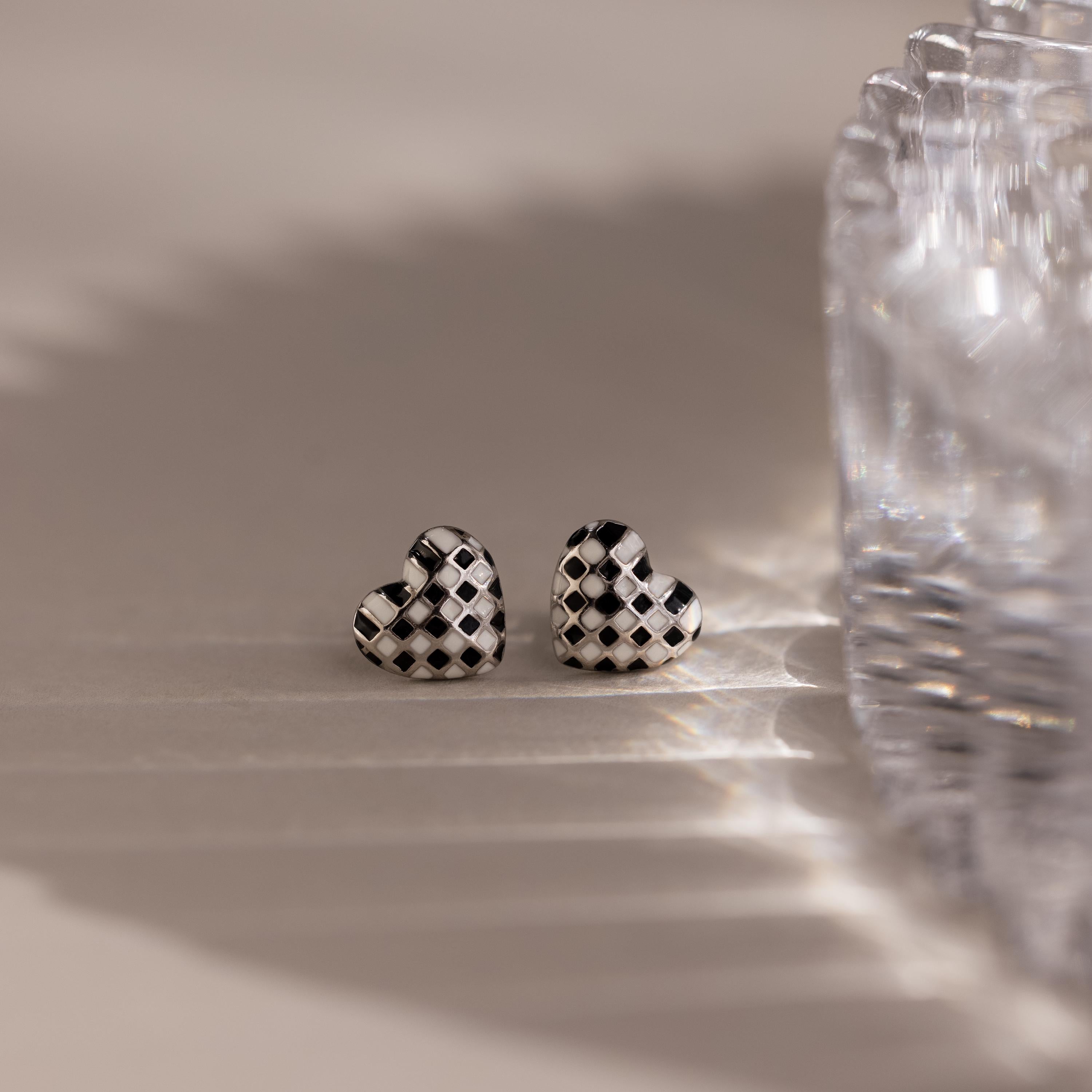 Checkered Heart Studs