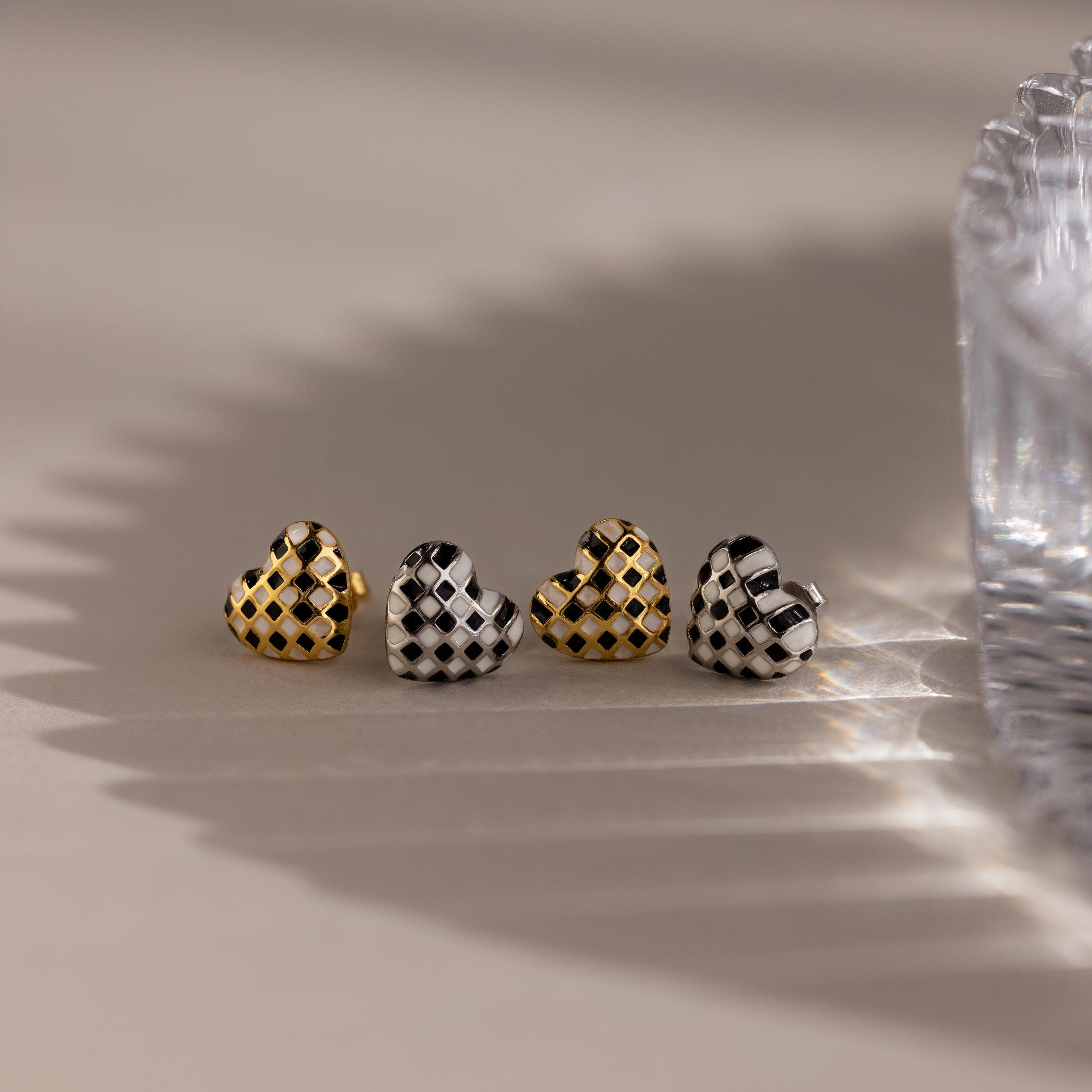 Checkered Heart Studs
